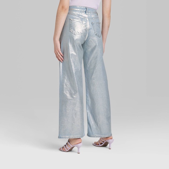 High-rise wide leg silver coated baggy jeans - Picture 2 of 3